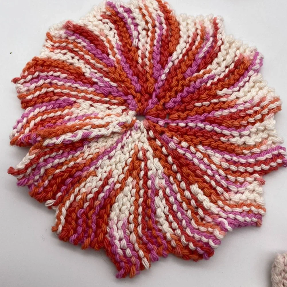 Hand Crochet pot holders trivets pink white thick Kitsch vintage‎ kitchen